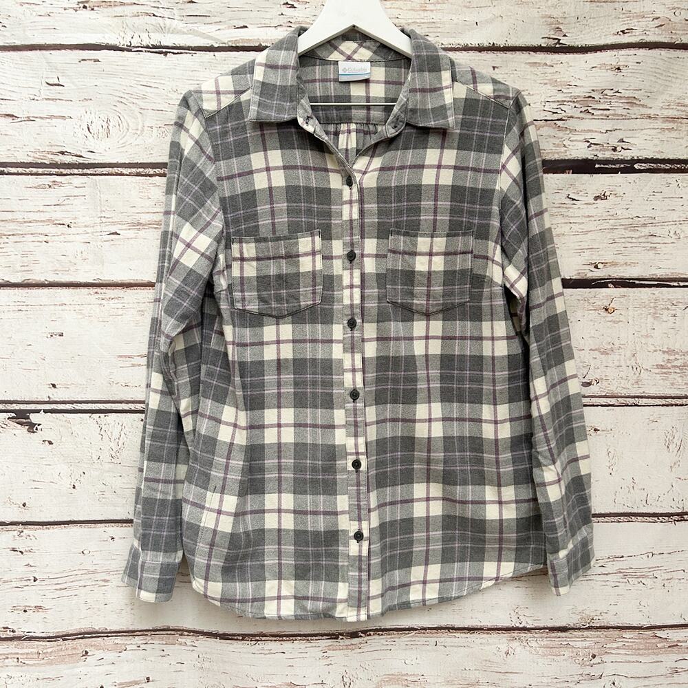 COLUMBIA Purple and Gray Flannel Shirt Sz M
